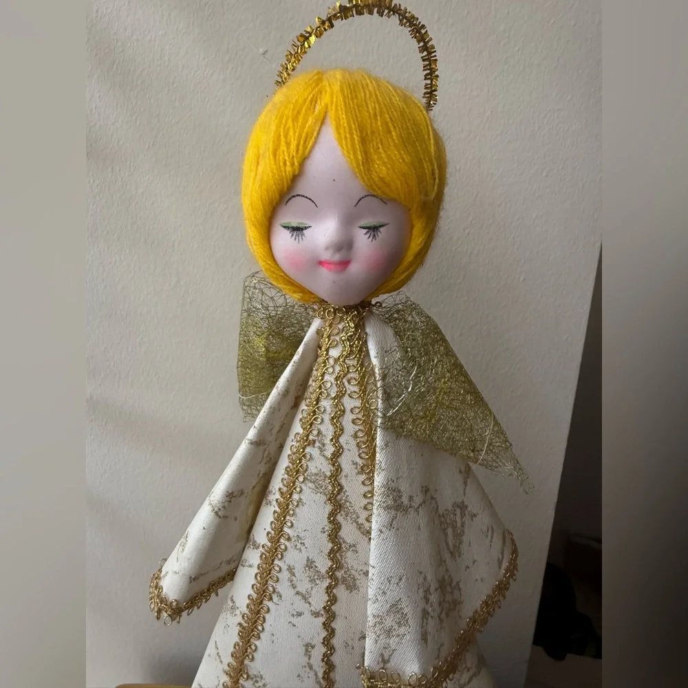 Vintage 1960s Gold and White‎ Angel Figurine Christmas Tree topper